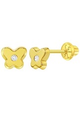 adorable small cz butterfly toddler screw back earrings
